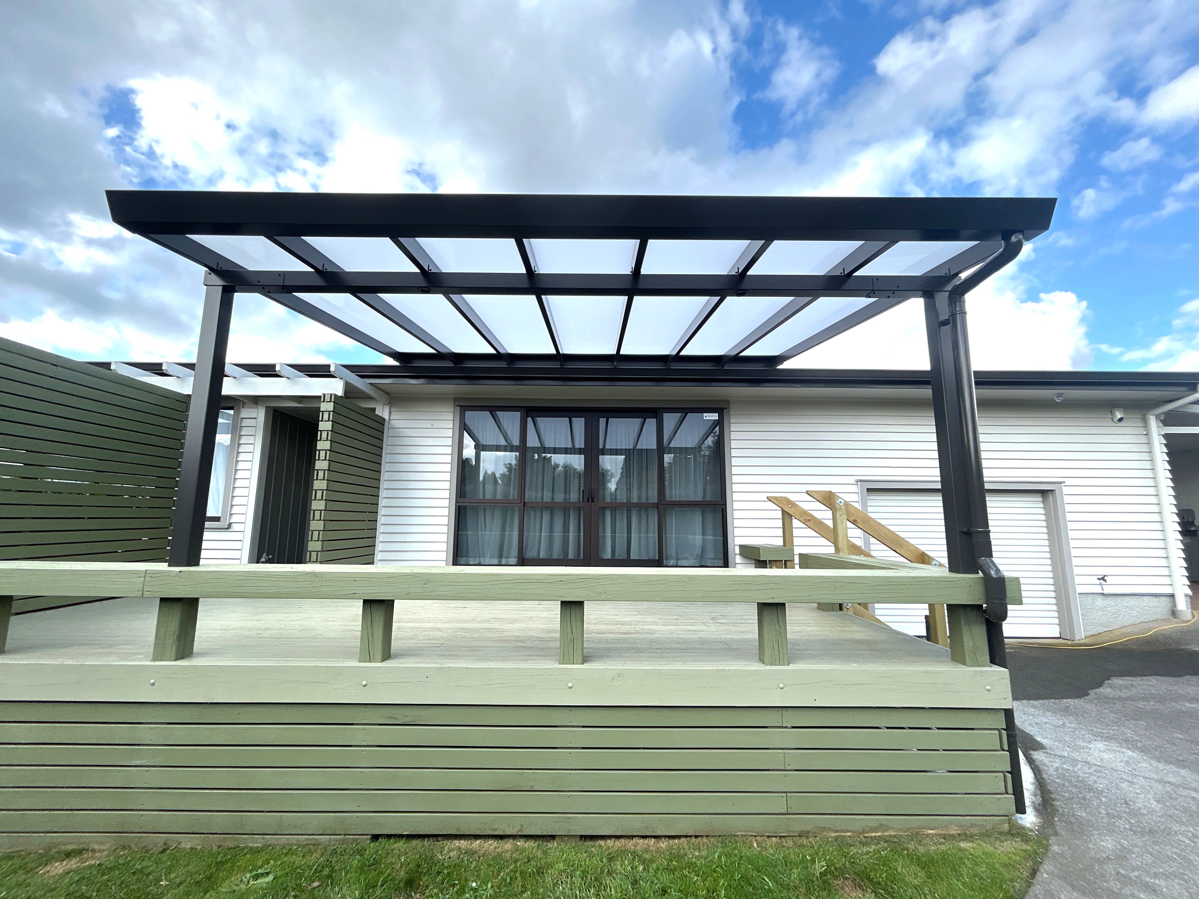 Galaxy aluminium pergola over a furnished outdoor deck